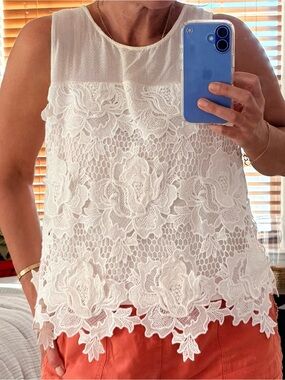 Anthropologie - Greylin White Lace Overlay Sleeveless Camisole